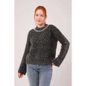 Pull en maille anthracite doux pour femme, manches longues, anti-boulochage, style décontracté, vente en gros - Product Image 2