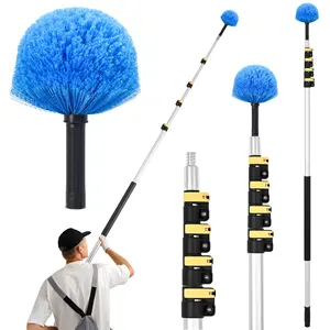 Light Weight Aluminum Telescopic Extension Retractable Household High Reach Cleaning Pole Rod Spider Web Cobweb Dome Brush