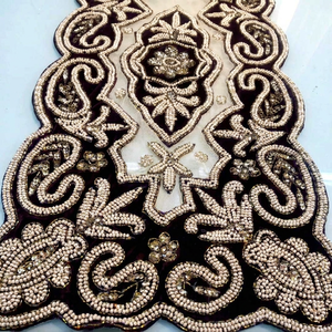 Handmade Beaded Fabric <b>Table</b> <b>Runner</b> Irregular Shape Glam Design <b>Black</b> Gold Embroidery Mats Pad - Product Image 1