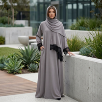 Nouvelle Abaya Musulmane pour Femme, Robe Longue Modeste Noire avec Dentelle, Kaftan Islamique Élégant, Robe Fermée Arabe pour Mariage d'Automne en Polyester