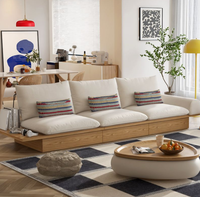 Japanischer Chesterfield-Ecksofa aus Massivholz für Wohnzimmer, kleine Wohnung, einfache Aufbewahrung, Dreisitzer-Plattformsofa aus Stoff