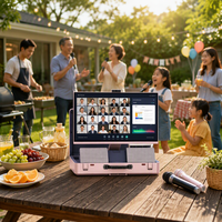 Hub de divertissement extérieur haut de gamme 27 pouces tout-en-un avec lecteur karaoké Android 14, batterie grande capacité et 2 microphones sans fil