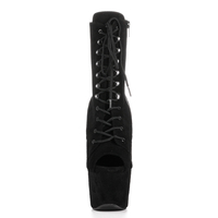 Bottines de danse exotiques en similicuir noir, talon haut de 17 cm, bout ouvert, plateforme épaisse, lacets, logo personnalisé pour les détaillants