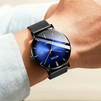 BELUSHI jam tangan pria 010, arloji bisnis kasual Stainless Steel Ultra tipis Quartz konograf tahan air