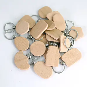 Wholesale custom various designs souvenir wedding beech wood keychains