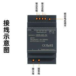 Minwxy HDR-60-24 24V 2.5A ราง DIN แหล่งจ่ายไฟแบบสวิตช์ AC-DC ไดรฟ์ควบคุมอุตสาหกรรม - Product Image 4