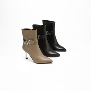 Bottines à talon aiguille en cuir à bout pointu avec boucle métallique pour femme, style polyvalent multicolore, collection automne/hiver - Product Image 1