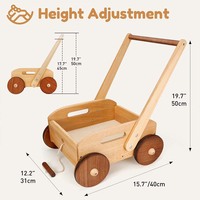 Marchette à pousser en bois pour activité éducative pour bébé avec go cart enfant en bas âge naturel et jouets à tirer cadeau wagon pour garçon fille 1-3