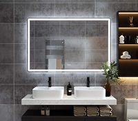 Cermin Kamar Mandi Persegi Panjang Modern Bercahaya Anti-Kabut dari Paduan Aluminium dengan Sakelar Sensor Sentuh LED untuk Salon, Hotel, Apartemen, Ruang Tamu