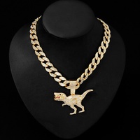 2024 nouvelle chaîne cubaine glacée 15MM avec collier long pendentif en alliage et strass hip hop animal