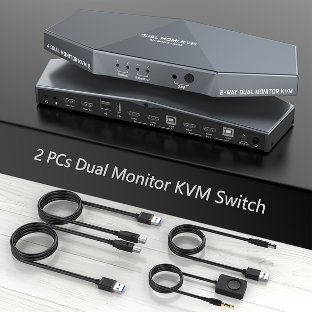 2 PCs Dual Monitor KVM Switch 4K @60Hz HDMI Dual Monitor Suitable KVM Switch for 2 Computers 2 Monitors