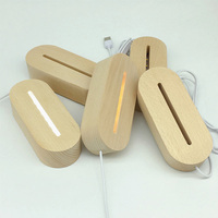 Vente en gros de support de base de veilleuse en bois massif avec support pour lampe 3d LED Base en bois pour le bricolage acrylique