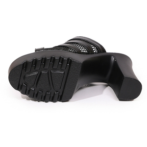 Nouvelles pantoufles sexy pour <span class=keywords><strong>femme</strong></span> à talons épais, 4 barres droites, 4 motifs quadrillés, semelle antidérapante ondulée, talon épais 9,5 cm HQi20 - Product Image 6
