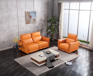 Ensemble de canapés inclinables trois places en cuir véritable de luxe avec fonctions de massage et de refroidissement extensibles, design moderne, structure métallique - Product Image 2