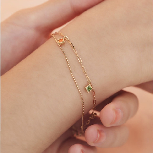 Vintage Rainbow Candy Bracelet Gold S925 Sterling Silver Bracelet Double Layer Colorful Cubic Zircon Bracelet for Women Girls