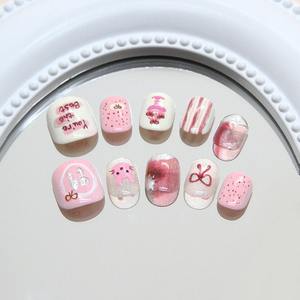 Premi sulle unghie prodotti di bellezza di lusso forniture per unghie sei il miglior fiocco rosa onda striscia di gatto carino unghie all'ingrosso 10 pezzi riutilizzabili - Product Image 5