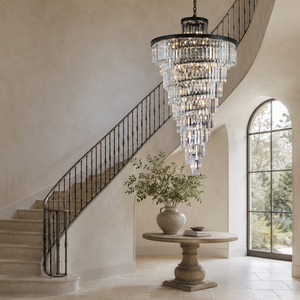 Lámpara colgante de cristal cónica moderna de varios niveles con cadena ajustable, candelabro de múltiples capas para vestíbulo, decoración de lujo para el hogar - Product Image 1