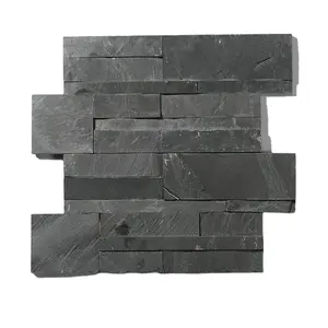 wall stone natural slate culture stone cladding black Black puzzle style Z- Villa Hotel Background Wall Stone