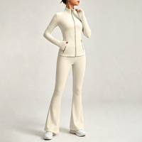 Ensemble de veste pour femme YIYI, veste à fermeture éclair intégrale avec col montant et trous pour les pouces, leggings évasés, ensembles de vêtements de sport grande taille pour femmes