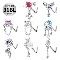 Toposh Dangle Zircone 316L Nez Goujons Acier Chirurgical Hypoallergénique Argent Septum Anneaux Nez Pin Set Piercing Bijoux