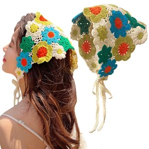 All'ingrosso Sciarpa a triangolo pastorale donna ragazze accessori per capelli 1 pz fiore <span class=keywords><strong>Bandana</strong></span> lavorato a maglia floreale fascia per capelli uncinetto - Product Image 1