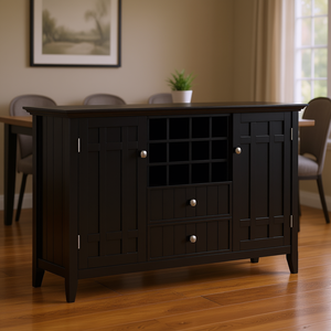 Credenza Nera Bedford con Portabottiglie, 5 Piedi di Spazio di Archiviazione, Design Tradizionale, Arredamento per Sala da Pranzo - Product Image 2