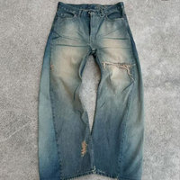 Jeans de Hombre XYC Slim con Flecos, Rotos, Desgastados, de Pierna Ancha, Color Azul Claro, Estilo Hip Hop Y2K, Tejido Personalizado OEM, Ecológico