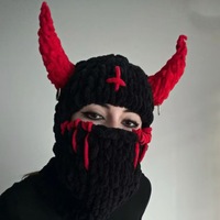 Cagoule tricotée Halloween avec cornes de diable, masque intégral en tricot, accessoire de tête pour fête costumée d'horreur