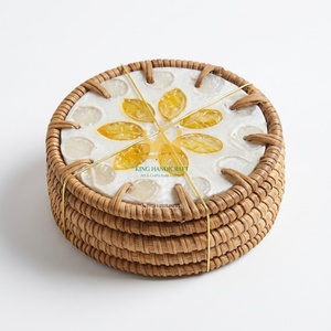 Eco Friendly Handmade Rattan <b>Table</b> <b>Coasters</b> with Natural Shell Design Reusable Cup Mats Sustainable Homeware - Product Image 3
