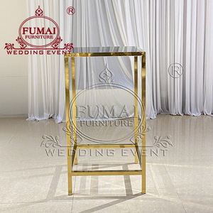 FUMAI Gold Metal <b>Bar</b> <b>Table</b> with 3 Stools Modern Square Design for Home <b>Bar</b> and Wedding Events - Product Image 4