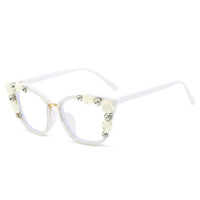 À la mode Anti lumière bleue lunettes cadre à la main diamant plat lumière miroir personnalisé à la mode lunettes fête Decration