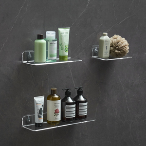 Estante de esquina triangular acrílico para ducha de baño de montaje en pared de plástico transparente para almacenamiento de cocina estante de comestibles - Product Image 5