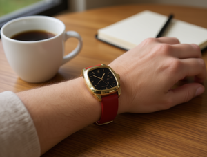 Orologio Smart alla Moda con Cassa Rettangolare Placcata Oro, Cinturino in Pelle, Luminoso, Colori Misti, da Donna - Product Image 2