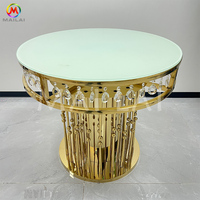 Table de dessert de luxe en acier inoxydable doré avec plateau en verre trempé et base en métal pour mariage, hôtel et événements - Vente en gros