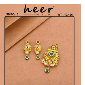 Conjunto de Joyería Nupcial Étnica con Colgante de Oro y Pendientes Estilo Kundan, con Piedras Verdes y Rojas - Product Image 2