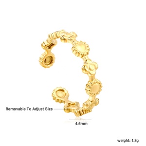 Bague ajustable personnalisée en acier inoxydable plaqué or 18 carats pour femme, motif fleur cœur, coquillage océanique et étoile de mer, étanche - Product Image 4