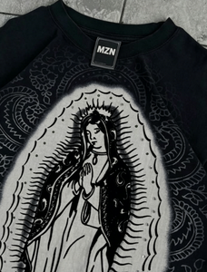 T-shirt personnalisé MZN pour homme, motif Mary <span class=keywords><strong>Jane</strong></span> rétro en coton pur délavé, T-shirt imprimé bohème extra large - Product Image 3