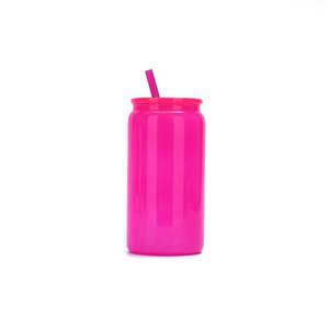 Elegant Shaped Drinking Plastic 16Oz Colored Plastic Solid Glossy Can With Pp Lids for UV DTF Transfer - Product Image 1