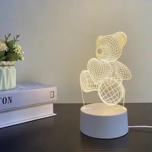 Kunden spezifisches Muster Teddybär Liebhaber Nettes Jubiläum 3D Illusions lampe Nachtlicht Festival Weihnachts geschenk Tisch lampe