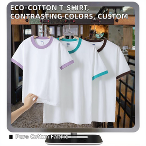 Camiseta Familiar 100% Algodón Ecológica y Transpirable, Colores Contrastantes, 210 Gramos, Tejido de Punto, Estilo Casual, Patchwork, Lisa - Product Image 2