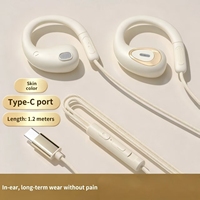 Headphone Kabel Terbuka Model Ear-Hook 3.5mm Type-C dengan Bass Berat, Kabel Terjalin & Logam, Panjang Kabel 1.2M untuk Berbagai Ponsel