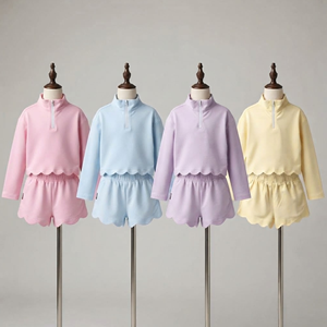 Set di Abbigliamento Trendy per Bambini all'Ingrosso: Felpa con Zip a Quarto e Maniche Lunghe, Pantaloncini con Bordo Ondulato, Completo Dolce in 2 Pezzi per Ragazze - Product Image 3