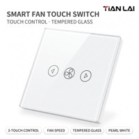 Sakelar Kipas ZigBee TL EUZ08 EU Panel Kaca Sentuh 4 Warna Putih Hitam Abu-abu Emas untuk Penggunaan Kontrol Rumah Pintar dan Kamar Hotel