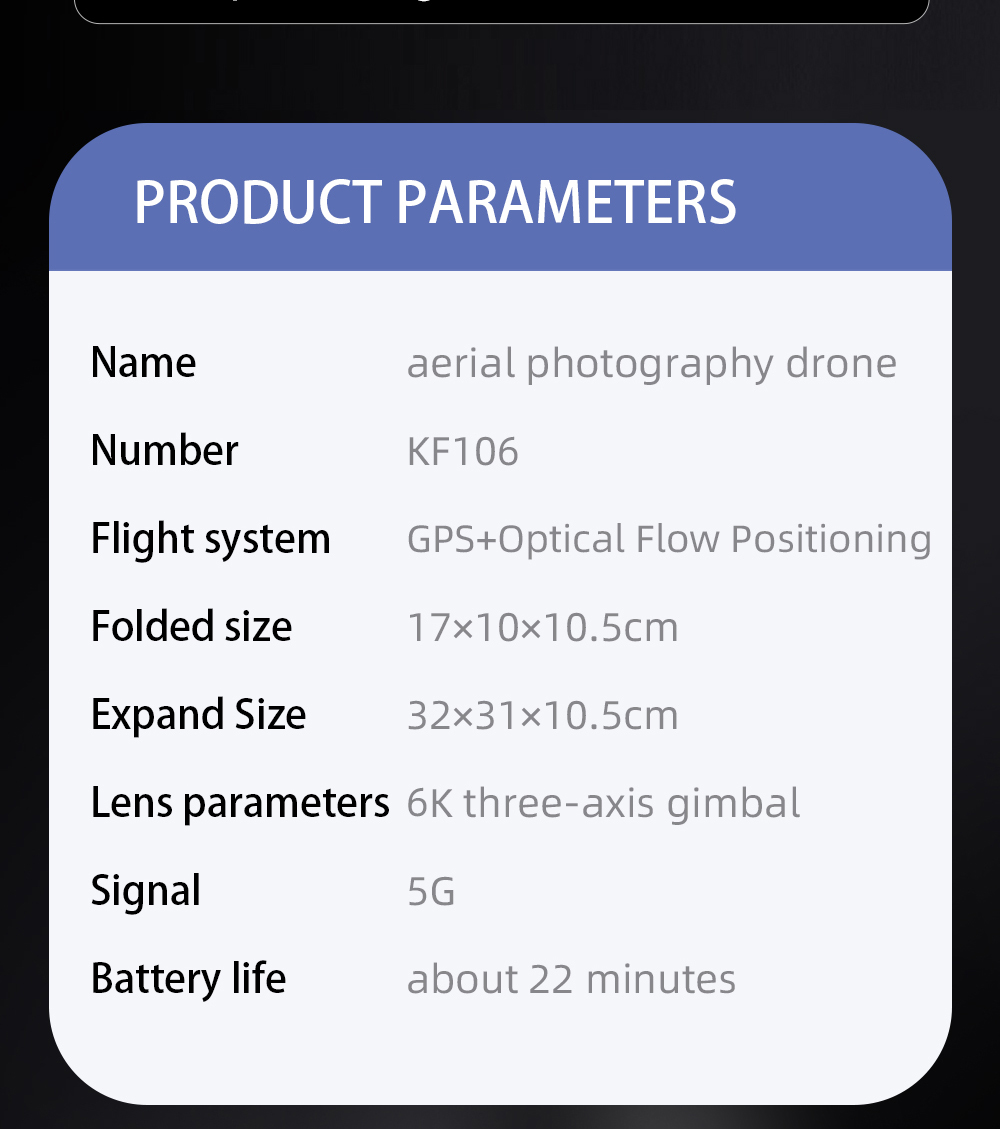 KFPLAN KF106 Drone, KF106 Flight system GPS+Optical Flow Positioning Folded size 17x