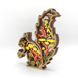 Uionen Wood Carved Squirrel <b>Craft</b> Ornament Multi-Layer Hollow Wooden Squirrel Figurine for Creative Home Decor - Product Image 3