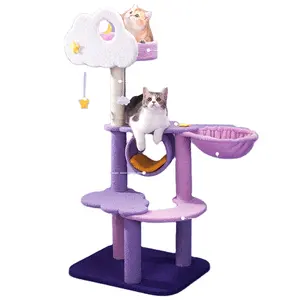 Wholesale Cloud Star Cat Tree Tower Houses Scratches Climbing Cute Luxury Purple Pet Cat Tree
