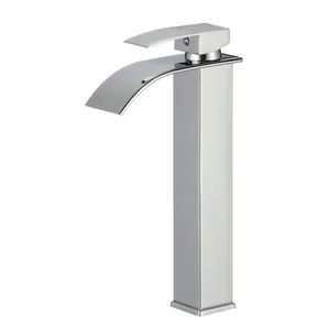 Tidjune Tall Chrome Waterfall Spout Bathroom Faucet Single Handle Rv Lavatory Vessel Bathroom Sink Faucet