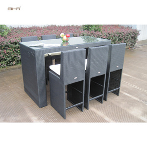 Ensemble de table et chaises de <span class=keywords><strong>bar</strong></span> BHR pour 6 personnes, <span class=keywords><strong>en</strong></span> <span class=keywords><strong>osier</strong></span>, pour l'extérieur, résistant aux intempéries, ensemble de salle à manger de jardin, meubles <span class=keywords><strong>en</strong></span> rotin, ensembles de salle à manger de patio - Product Image 5