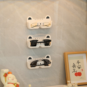 Soporte para gafas con forma de gato, montado en la pared, blanco y negro, sin necesidad de perforar, para almacenamiento de gafas, uso en casa y en el coche - Product Image 1