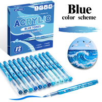 Ensemble de marqueurs à pinceaux acryliques pour enfants, 12 couleurs, tons bleus, pour dessin, peinture, bricolage, artisanat, fournitures scolaires, stylo marqueur acrylique